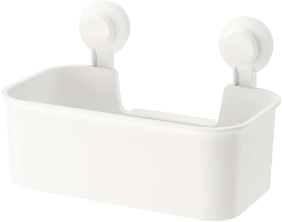 IKEA Tisken Basket with Suction Cup for Storage, White(Polycarbonate Plastic, Synthetic Rubber, Abs Plastic, Pack of 1.00)