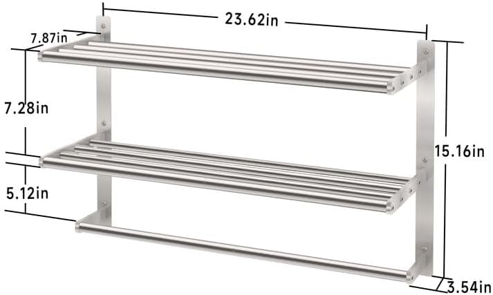 Bethom Bathroom Towel Rack with Bars, 24 Inch Towel Shelf, Brushed Nickel