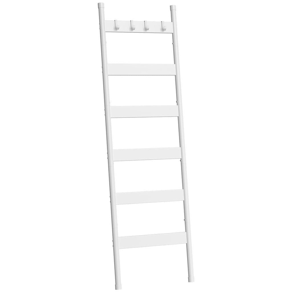 HOOBRO Blanket Ladder, 5-Tier Towel Rack with Hooks, Wall-Leaning Blanket Rack, Decorative Display Ladder Shelf, for Scarves, Industrial, Living Room, Bedroom, Rustic Brown and Black BF52CJ01