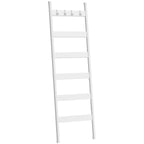 HOOBRO Blanket Ladder, 5-Tier Towel Rack with Hooks, Wall-Leaning Blanket Rack, Decorative Display Ladder Shelf, for Scarves, Industrial, Living Room, Bedroom, Rustic Brown and Black BF52CJ01