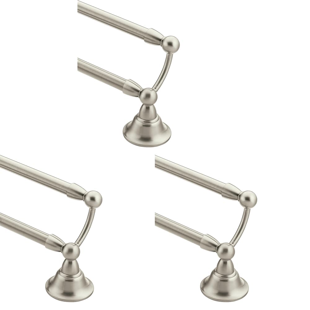 Moen Sage Collection Spot Resist Brushed Nickel 24-Inch Double Bathroom Towel Bar, Wall Mounted Bath Hanger with Two Rods, DN6822BN