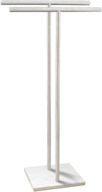 40 Inch Standing Towel Rack Double-T Shape Tall Bath Towel Sheet Holder with Marble Design Base for Bathroom Floor Next to Tub or Shower 2 Tier Towel Holder Stand Stainless Steel Brushed Nickel