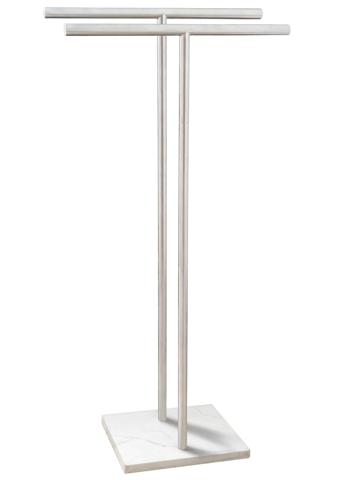 40 Inch Standing Towel Rack Double-T Shape Tall Bath Towel Sheet Holder with Marble Design Base for Bathroom Floor Next to Tub or Shower 2 Tier Towel Holder Stand Stainless Steel Brushed Nickel