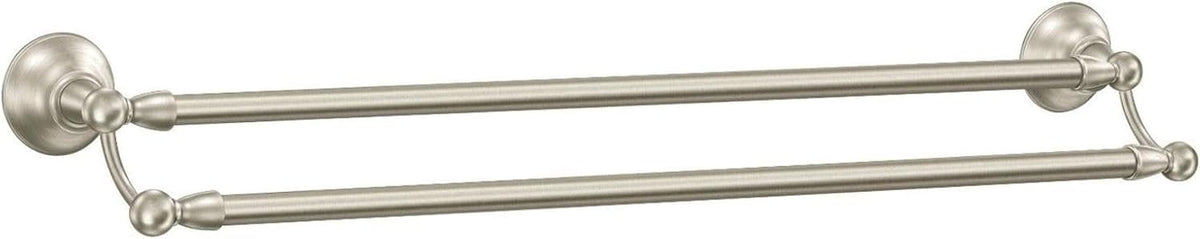 Moen Sage Collection Spot Resist Brushed Nickel 24-Inch Double Bathroom Towel Bar, Wall Mounted Bath Hanger with Two Rods, DN6822BN