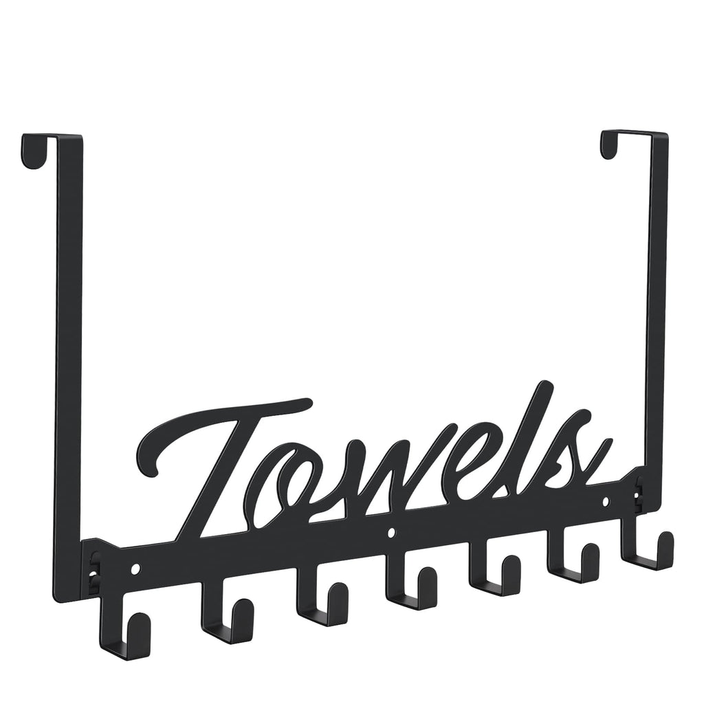 Azmoncy Over The Door Hooks, Towel Rack Towel Hooks for Bathroom, Towel Holder for Hanging Heavy Duty, Door Rack Over Door Hanger with 5 Coat Hooks for Bedroom Bathroom Kitchen, Black