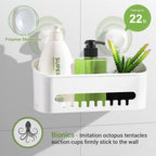 LUXEAR Suction Cup Shower Caddy, No Drilling Shower Caddy, White
