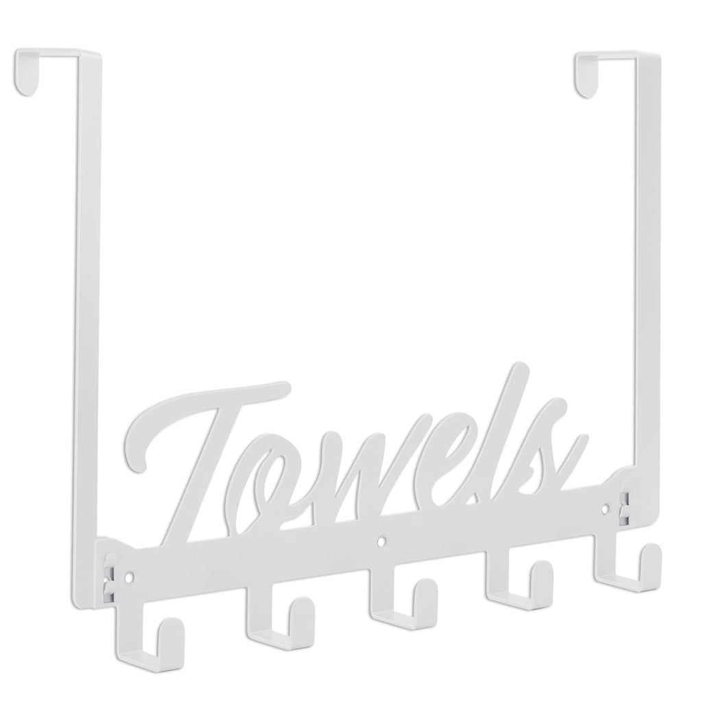 Azmoncy Over The Door Hooks, Towel Rack Towel Hooks for Bathroom, Towel Holder for Hanging Heavy Duty, Door Rack Over Door Hanger with 5 Coat Hooks for Bedroom Bathroom Kitchen, Black