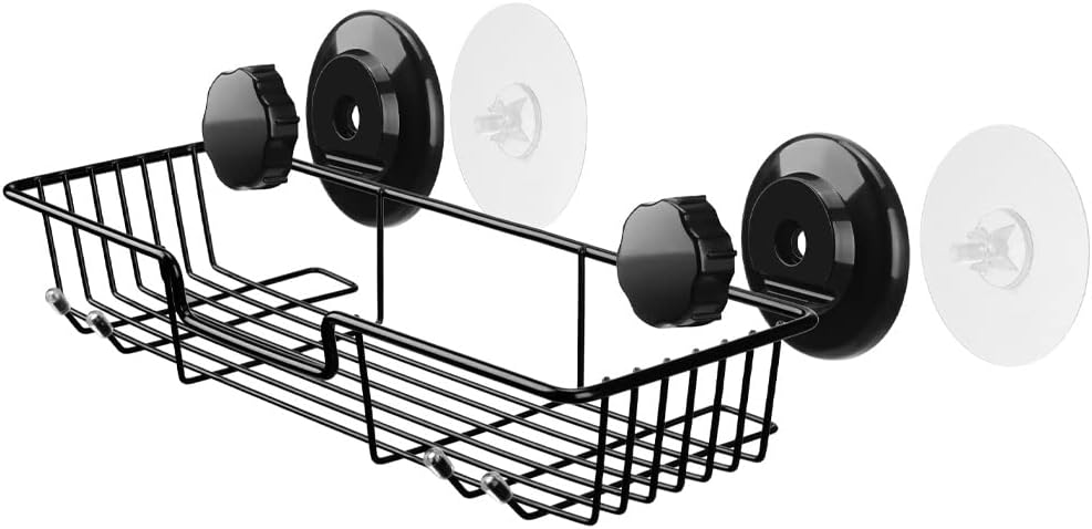 SANNO Suction Cup Shower Caddy Bathroom Caddies Storage Combo Organizer, No Damage Suction Cup,Rustproof Wire Basket for Kitchen Bathroom, Black,pack of 2