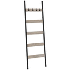 HOOBRO Blanket Ladder, 5-Tier Towel Rack with Hooks, Wall-Leaning Blanket Rack, Decorative Display Ladder Shelf, for Scarves, Industrial, Living Room, Bedroom, Rustic Brown and Black BF52CJ01