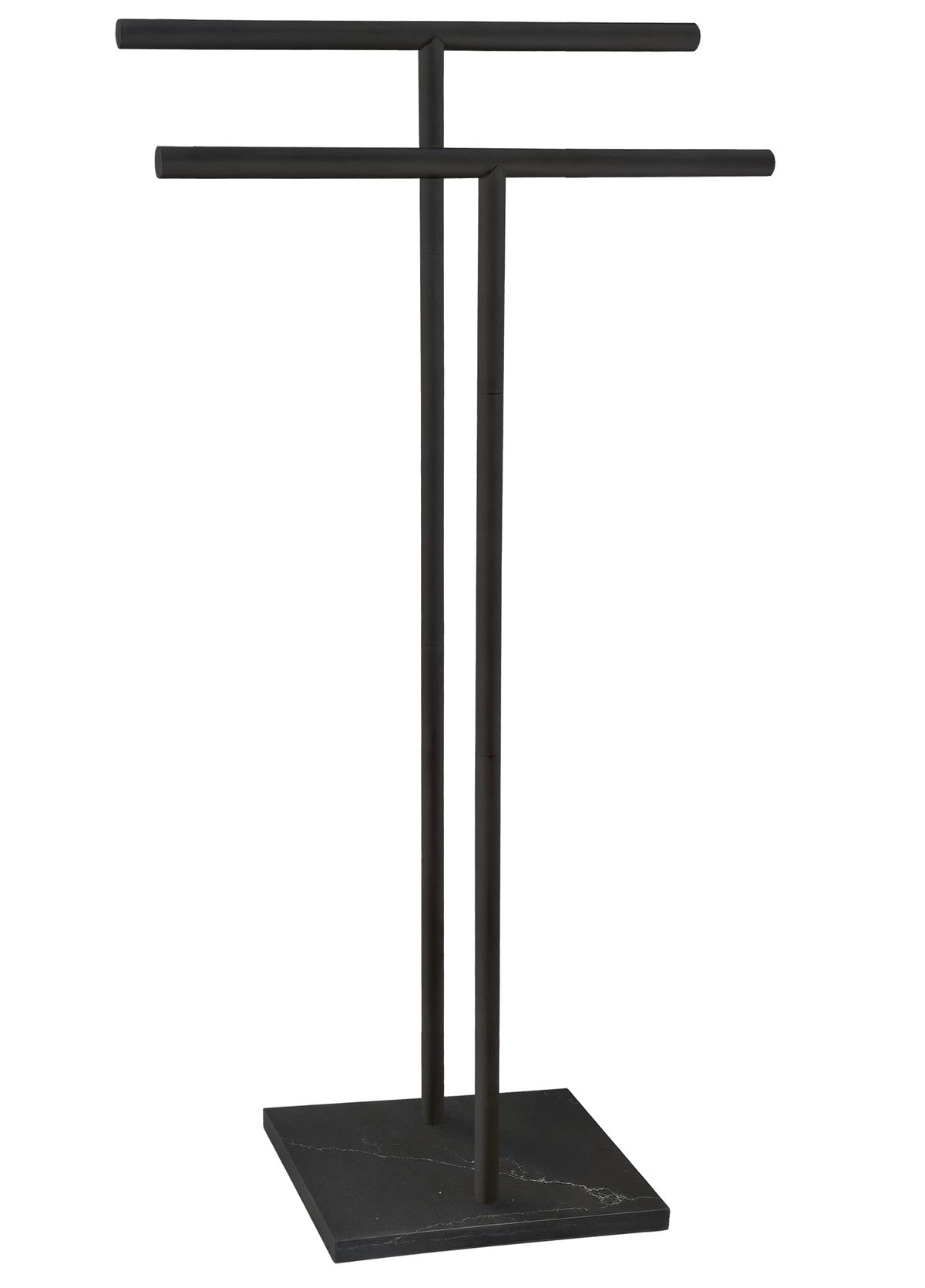 40 Inch Standing Towel Rack Double-T Shape Tall Bath Towel Sheet Holder with Marble Design Base for Bathroom Floor Next to Tub or Shower 2 Tier Towel Holder Stand Stainless Steel Brushed Nickel