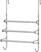 CANYAVE Over The Door Towel Rack, Over Door Towel Rack for Bathroom Door, Triple Towel Storage Holder with Hooks (Silver)