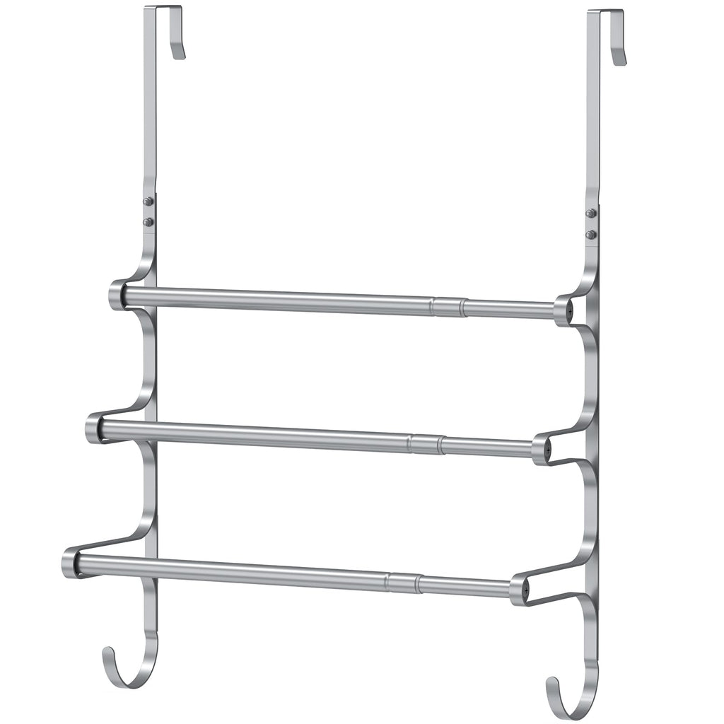 CANYAVE Over The Door Towel Rack, Over Door Towel Rack for Bathroom Door, Triple Towel Storage Holder with Hooks (Silver)