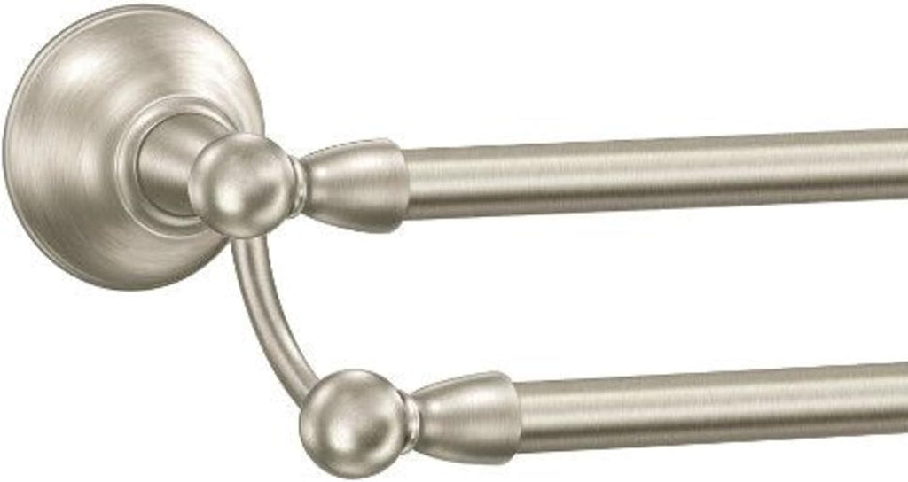 Moen Sage Collection Spot Resist Brushed Nickel 24-Inch Double Bathroom Towel Bar, Wall Mounted Bath Hanger with Two Rods, DN6822BN