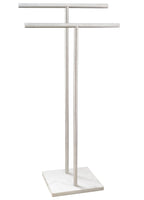 40 Inch Standing Towel Rack Double-T Shape Tall Bath Towel Sheet Holder with Marble Design Base for Bathroom Floor Next to Tub or Shower 2 Tier Towel Holder Stand Stainless Steel Brushed Nickel