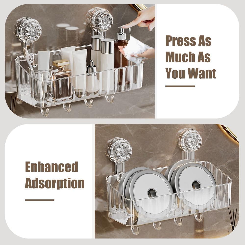 2 Pcs Shower Caddy, Clear Suction Cup Shower Shelves for Bathroom, Kitchen
