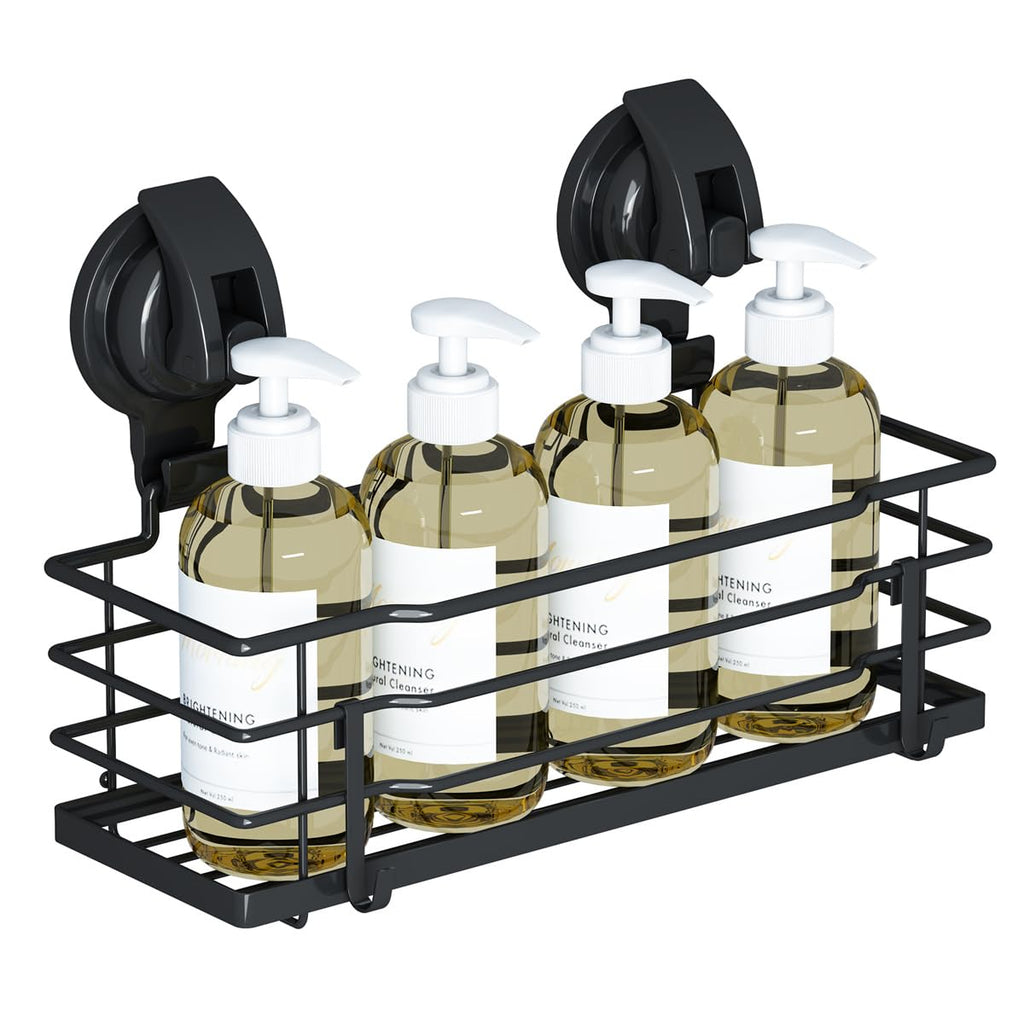 TESOT Suction Cup Shower Caddy, Shower Shelf Soap Dish with Hooks for Razor, Sponge, Rust Proof 304 Stainless Steel, Silver