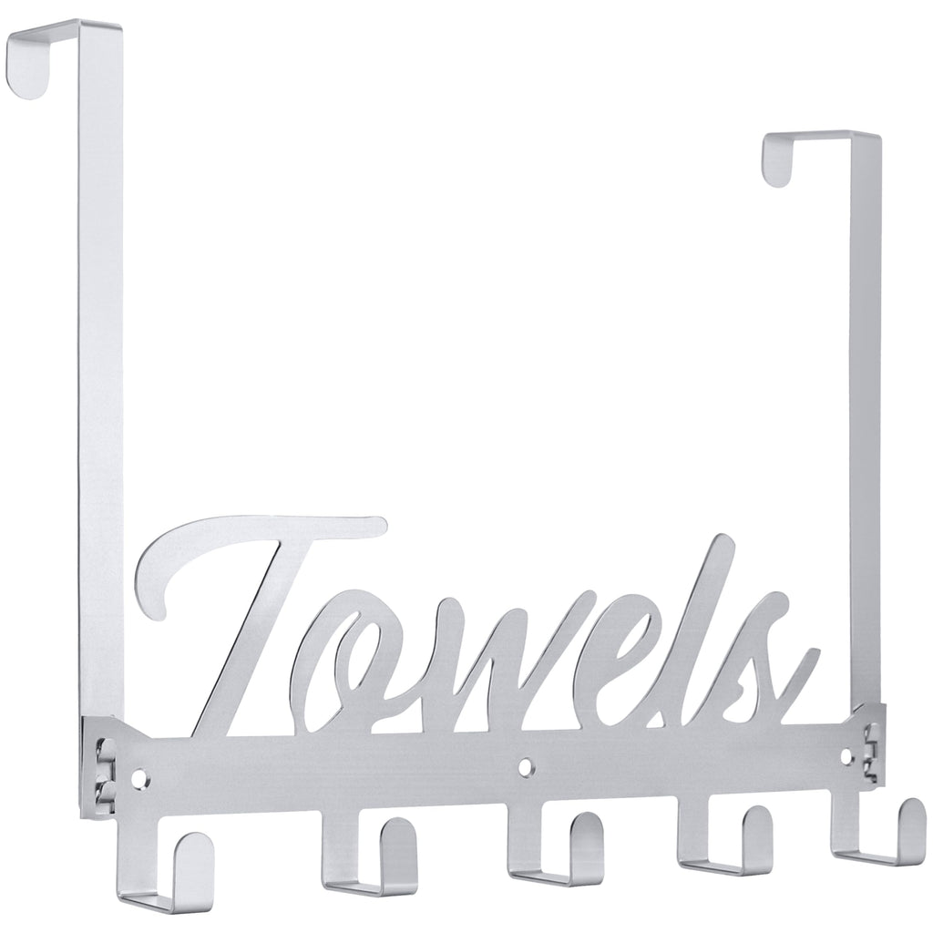 Azmoncy Over The Door Hooks, Towel Rack Towel Hooks for Bathroom, Towel Holder for Hanging Heavy Duty, Door Rack Over Door Hanger with 5 Coat Hooks for Bedroom Bathroom Kitchen, Black
