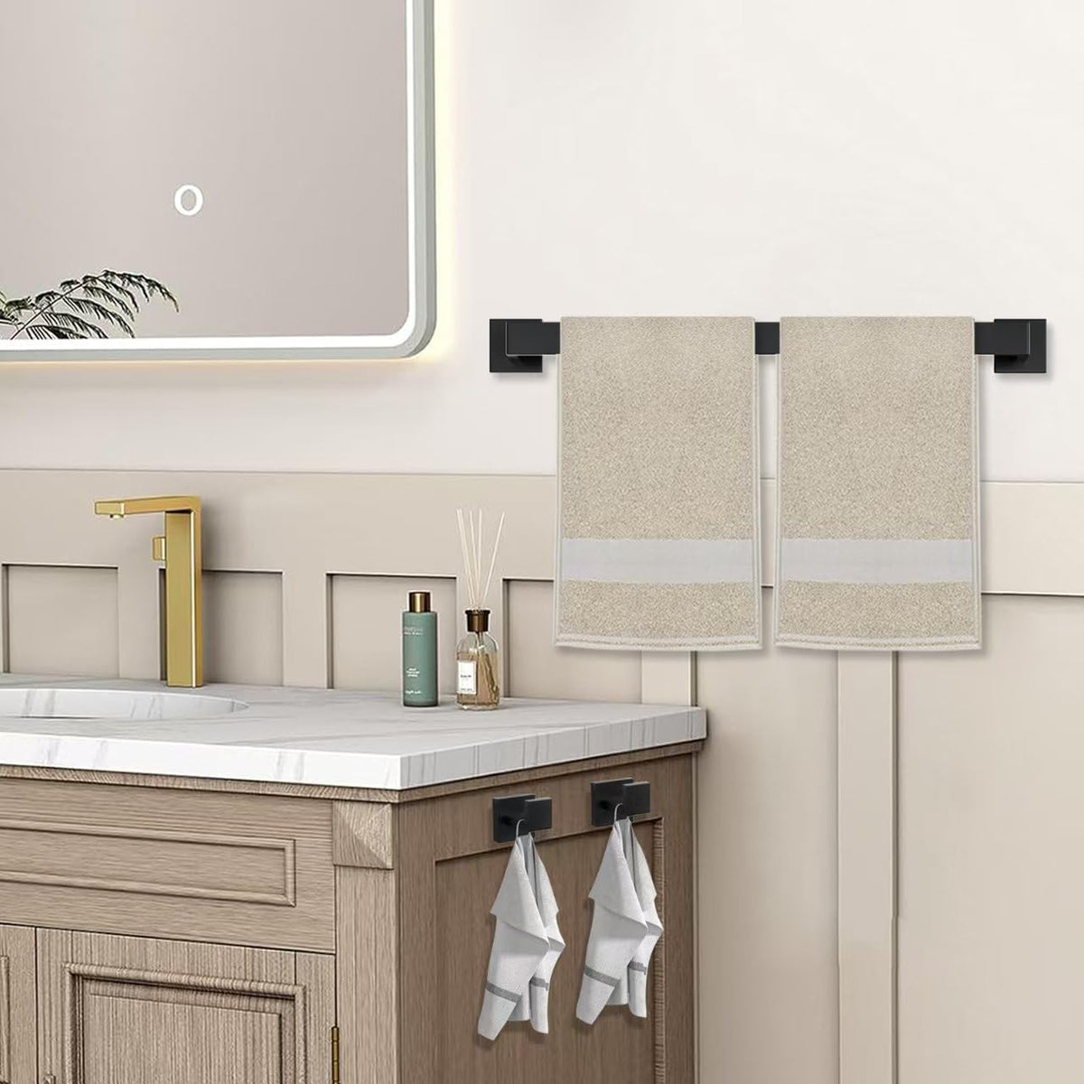 JOPOFI Towel Bar - 23.6 Inch Bathroom Towel Holder - Matte Black