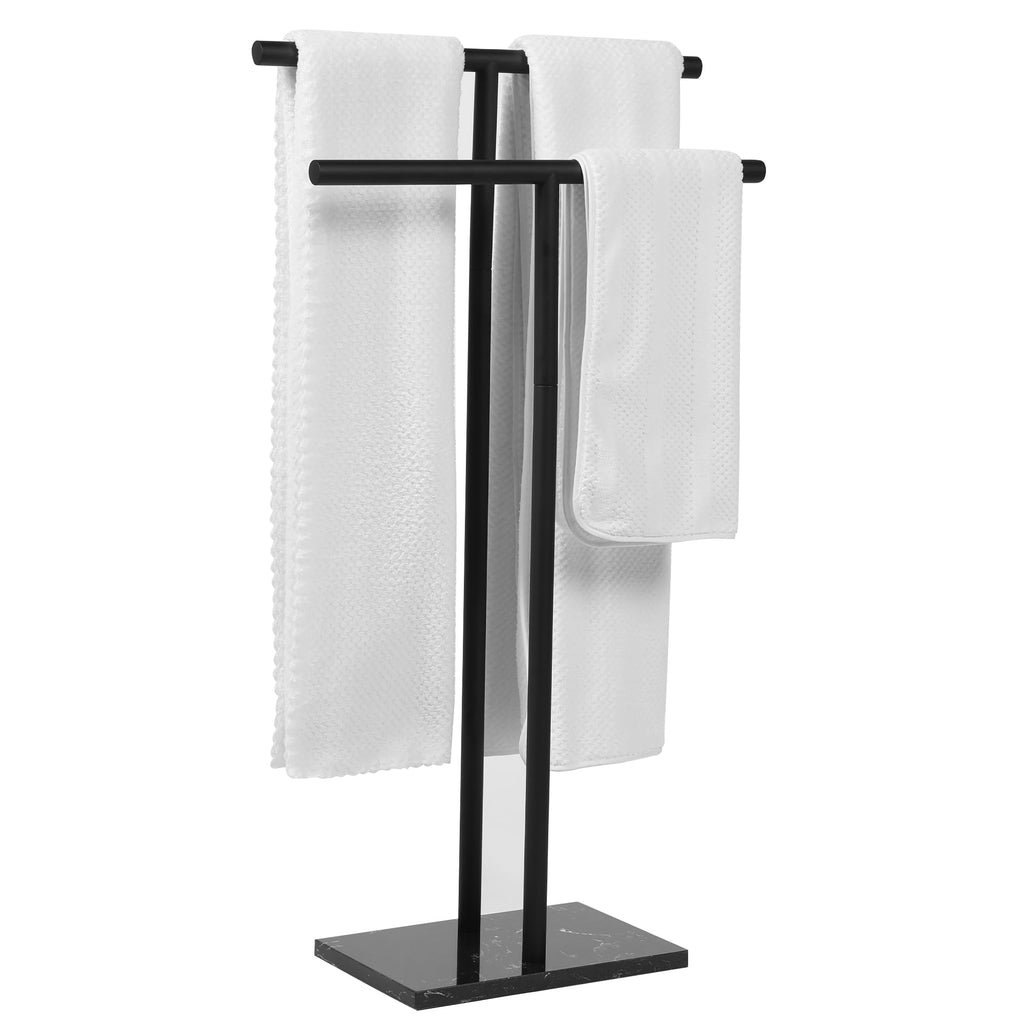 Free Standing Towel Rack - Brushed Nickel Finish with Marble Base