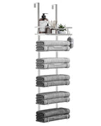 Aetyord Hanging Towel Racks for Bathroom No Drill - 6-Tier Over The Door Bath Towel Storage Organizer for Small Bathrooms - Tiered Back of Door Towel Holder Hanger for Rolled Towels RV Camper Black