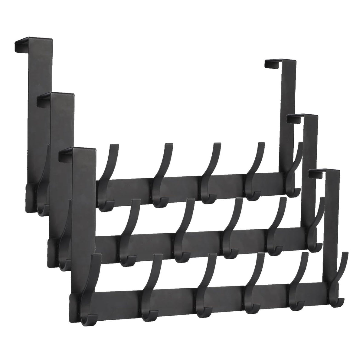 Optish Over The Door Hooks, Door Hanger Hooks for Hanging, Towel Racks for Bathroom with 12 Coat Hook, Coat Rack College Dorm Essentials Bathroom Accessories（1 Pack, Black）