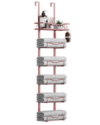 Aetyord Hanging Towel Racks for Bathroom No Drill - 6-Tier Over The Door Bath Towel Storage Organizer for Small Bathrooms - Tiered Back of Door Towel Holder Hanger for Rolled Towels RV Camper Black