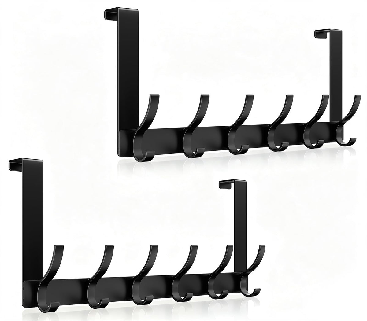 Optish Over The Door Hooks, Door Hanger Hooks for Hanging, Towel Racks for Bathroom with 12 Coat Hook, Coat Rack College Dorm Essentials Bathroom Accessories（1 Pack, Black）