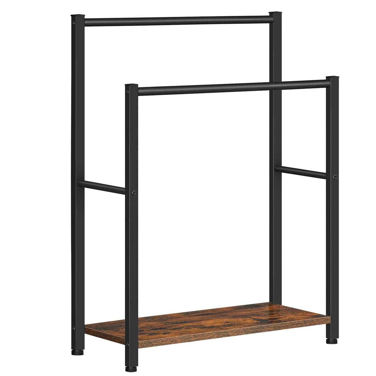 HOOBRO Free Standing Towel Rack for Bathroom, 2 Tier Blanket Rack, 16.5" L x 9.4" W x 31.5" H, Blanket Holder, Drying and Display Rack with Shelf, Rustic Brown and Black BF02LB01
