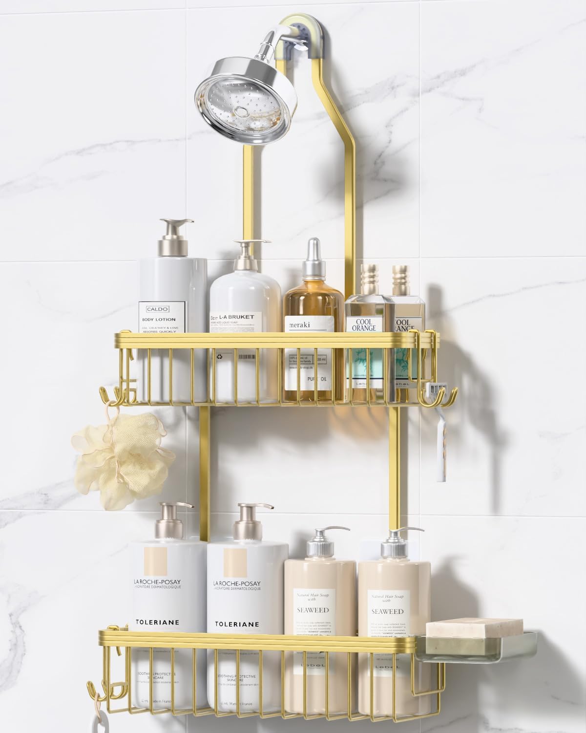 YASONIC Never Rust Shower Caddy Hanging, Aluminum Shower Racks for Inside Shower, 3-Tier Shower Organizer Hanging Over Shower Head with Hooks and Soap Holder, Silver
