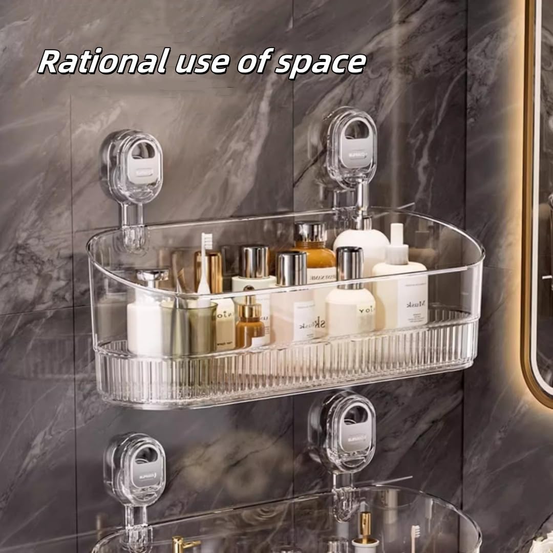 No-Drill Bathroom Suction Storage Box,Large Capacity & Strong Load-Bearing,Removable Shower Basket,Glacier Pattern Suction Cup Shower Caddy Hanging Shower Shelf Organizer (gray 1pcs)