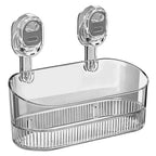 No Drill Bathroom Storage Basket, Suction Cup Shower Shelf, Wall Mounted Organizer for Bathroom Kitchen Home Storage (Transparent)