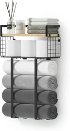 Xstydes Towel Racks for Bathroom, Metal Towel Holder with Storage Basket,Wall Towel Rack for Rolled Towels, Towel Storage for Small Bathroom.