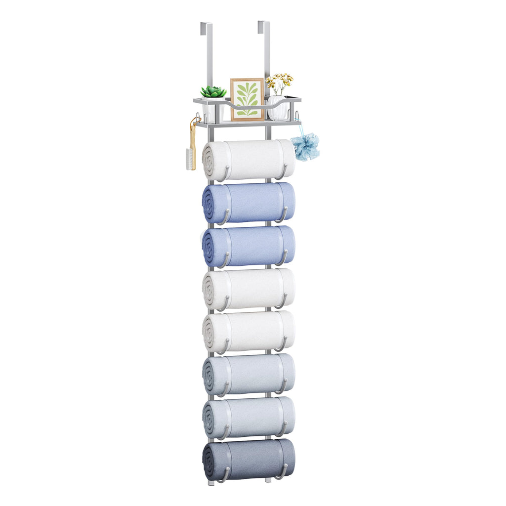 SWTYMIKI Over the Door Towel Rack - 6 Tier Towel Racks for Bathroom Wall Mounted, Towel Holder with Shelf, Hanging Rolled Towel Storage Organizer for Small Bathroom, Camper, RV, Black