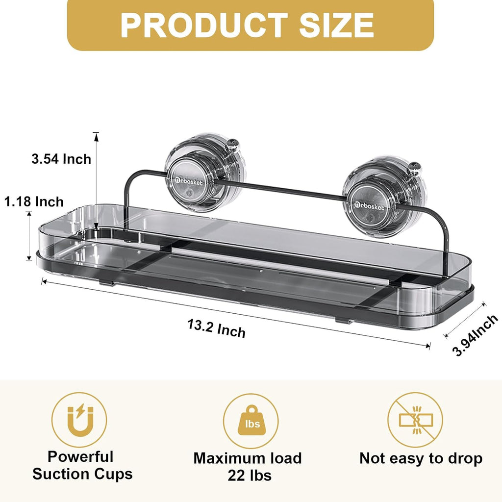 Suction Cup Shower Caddy, Wall Mounted No Drilling Bathroom Shower Organizers Storage Rack, Removable Shelves for Inside the Shower, Black