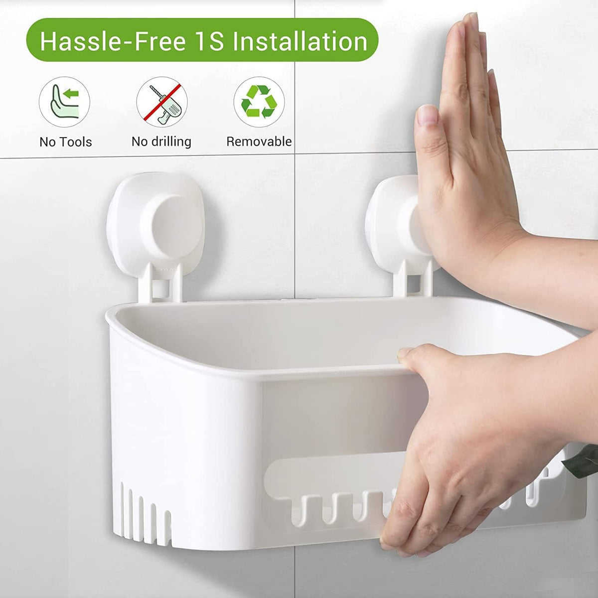 LUXEAR Suction Cup Shower Caddy, No Drilling Shower Caddy, White
