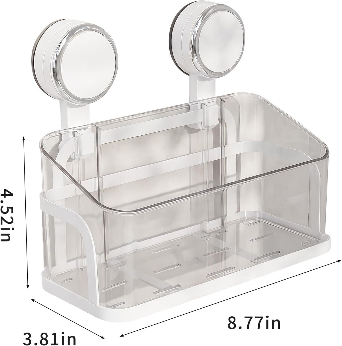 Shower Caddy Suction Cup, Bathroom Organizer Shelf | Removable, No Drilling Clear Square Shower Shelves, Large Capacity, Reusable