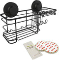 Gecko-Loc Large Combo suction cup wall mount bathroom shower caddy - shampoo storage basket shelf organizer caddie bath shelves - Black