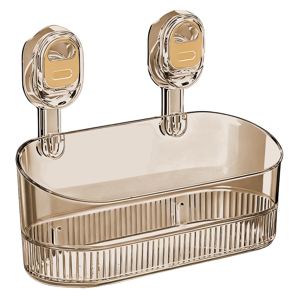 No Drill Bathroom Storage Basket, Suction Cup Shower Shelf, Wall Mounted Organizer for Bathroom Kitchen Home Storage (Transparent)