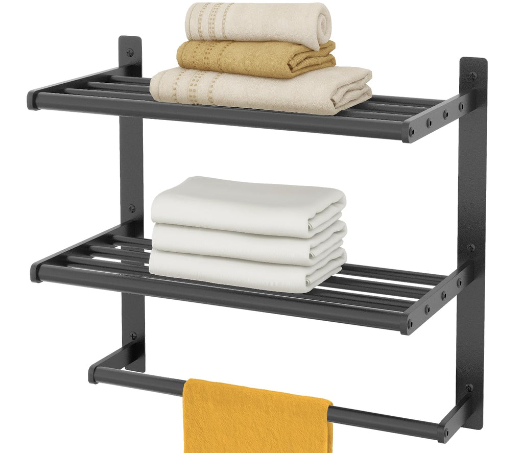 Bethom Bathroom Towel Rack with Bars, 24 Inch Towel Shelf, Brushed Nickel