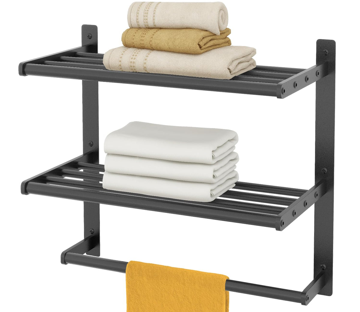 Bethom Bathroom Towel Rack with Bars, 24 Inch Towel Shelf, Brushed Nickel