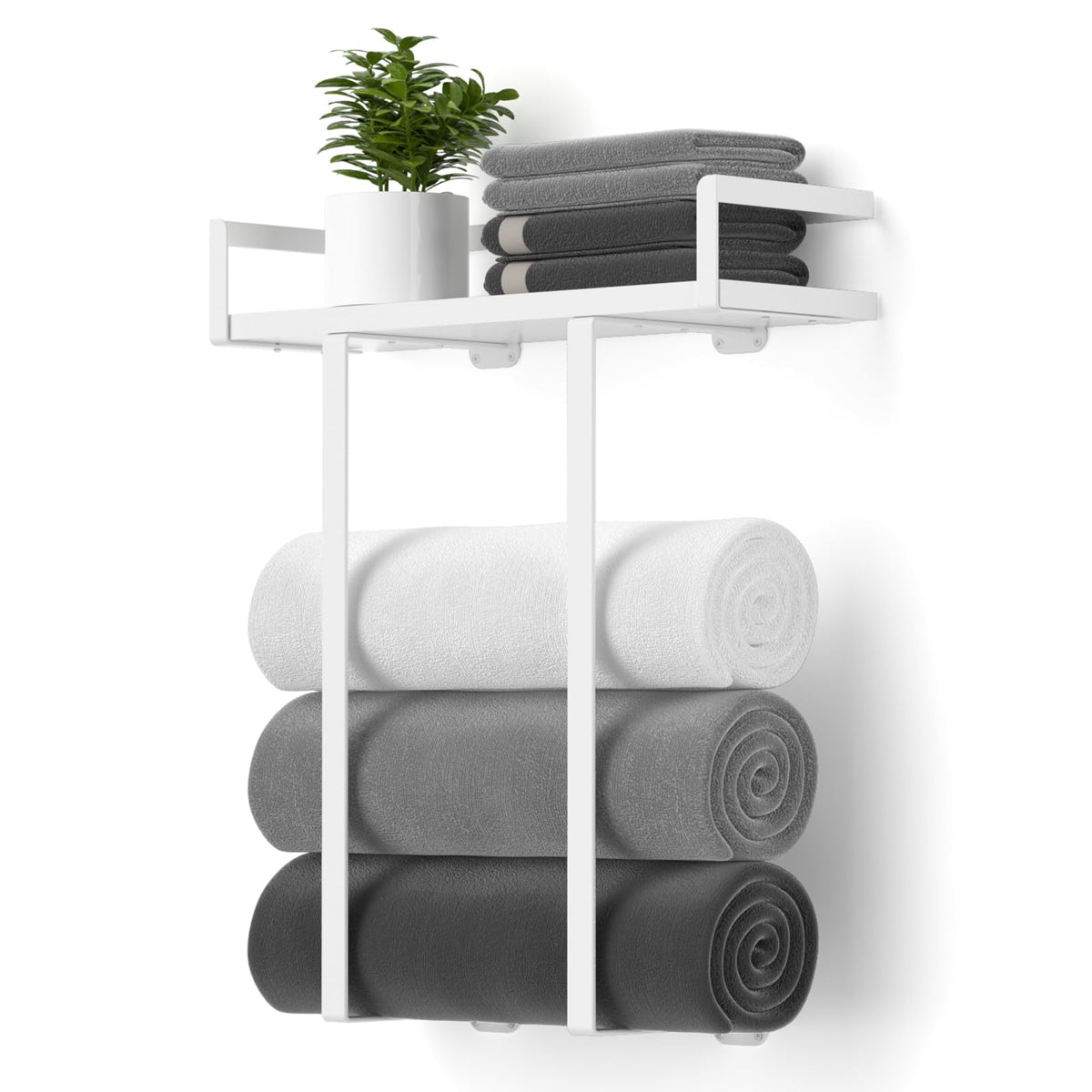 Xstydes Towel Racks for Bathroom, Metal Towel Holder with Storage Basket,Wall Towel Rack for Rolled Towels, Towel Storage for Small Bathroom.
