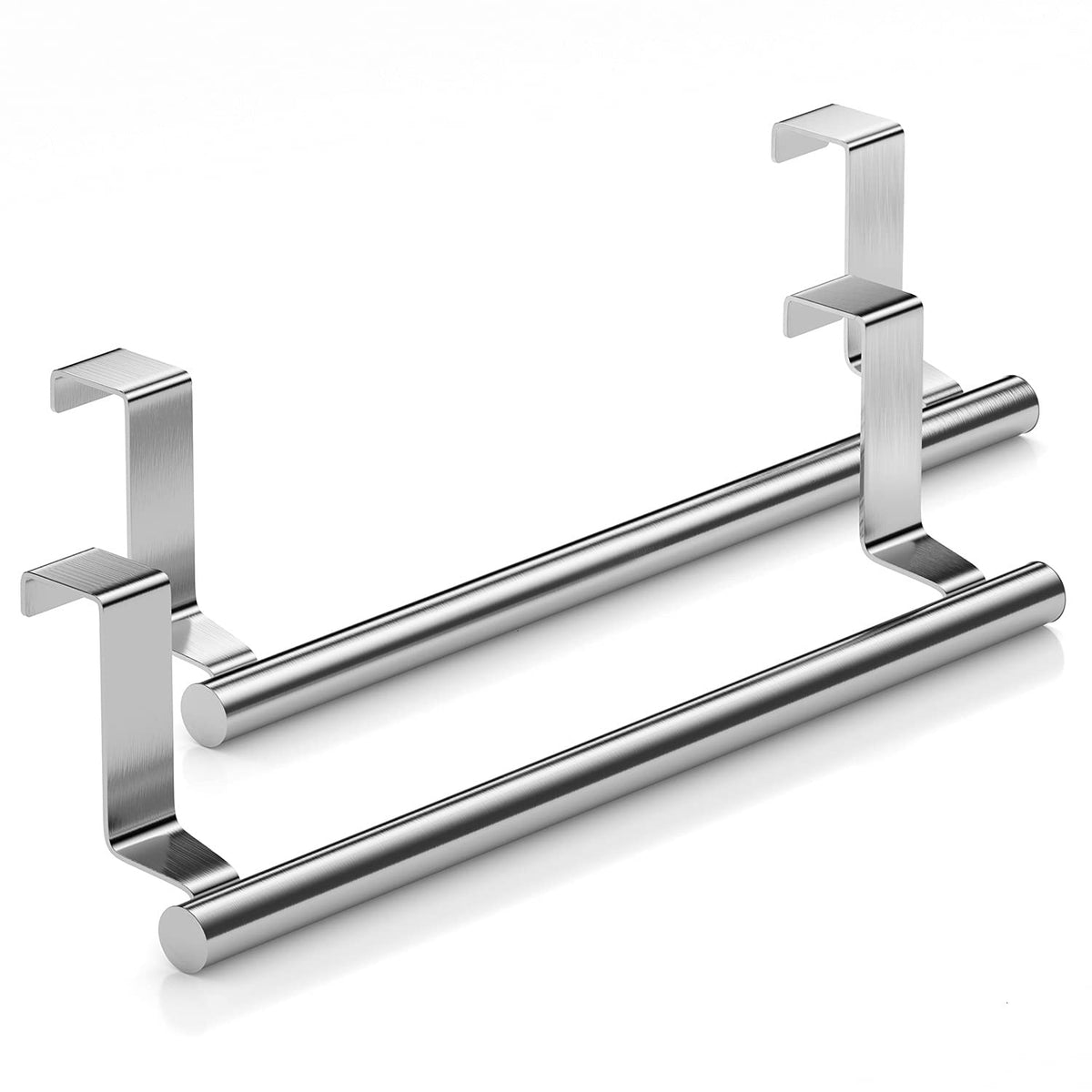 Over Cabinet Towel Bar, Stainless Steel Towel Holder, Silver, 2 Pack