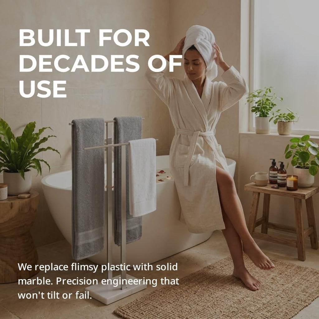 KES Standing Towel Racks for Bathroom 2-Tier, Floor Towel Rack Stand with Heavy Marble Base, Upgrade Steady Freestanding Design, Pro-Grade 18/8 Stainless Steel Brushed Finish, BTH217-2