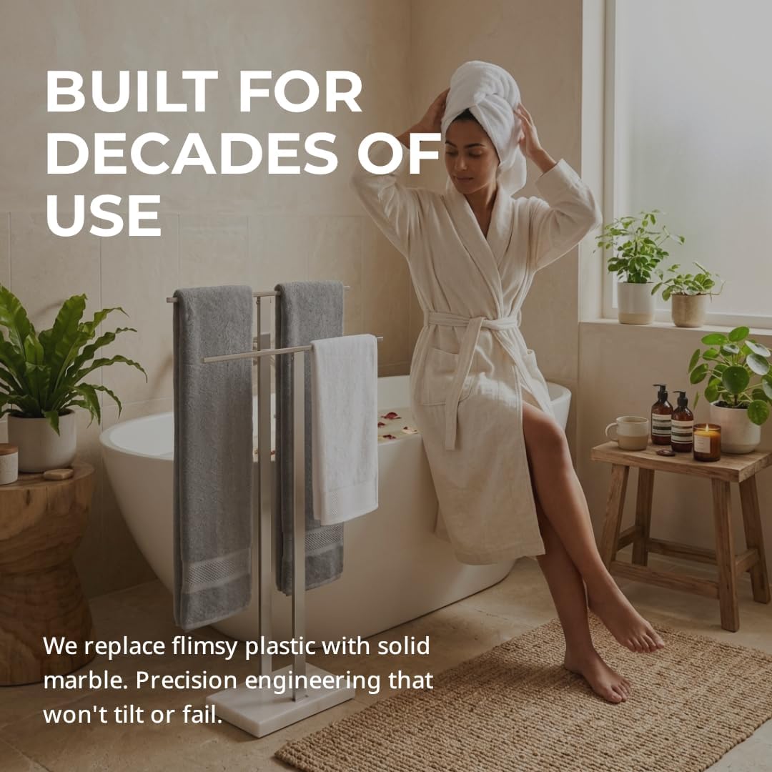 KES Standing Towel Racks for Bathroom 2-Tier, Floor Towel Rack Stand with Heavy Marble Base, Upgrade Steady Freestanding Design, Pro-Grade 18/8 Stainless Steel Brushed Finish, BTH217-2