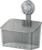 Suction Storage Basket Wall Organizer Bin With Tool Vacuum Installation And Ventilated Base Suitable for apartments showers small, Gray 1 PACK