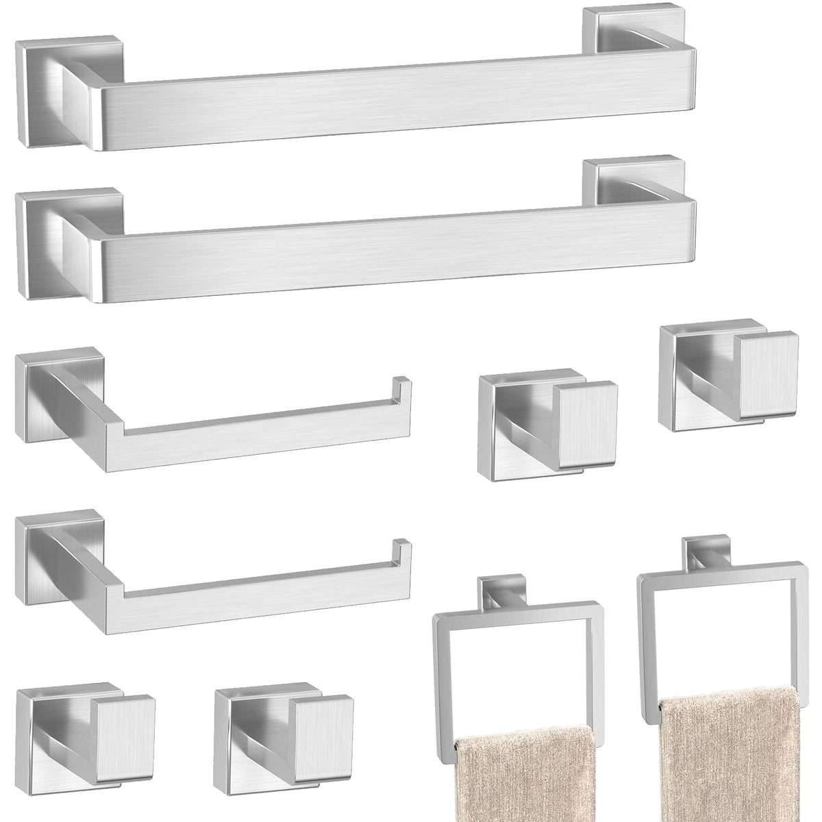 5-Pieces Matte Black Bathroom Accessories Set, 16 Inch Bath Towel Bar Set