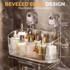 No Drill Bathroom Storage Basket, Suction Cup Shower Shelf, Wall Mounted Organizer for Bathroom Kitchen Home Storage (Transparent)