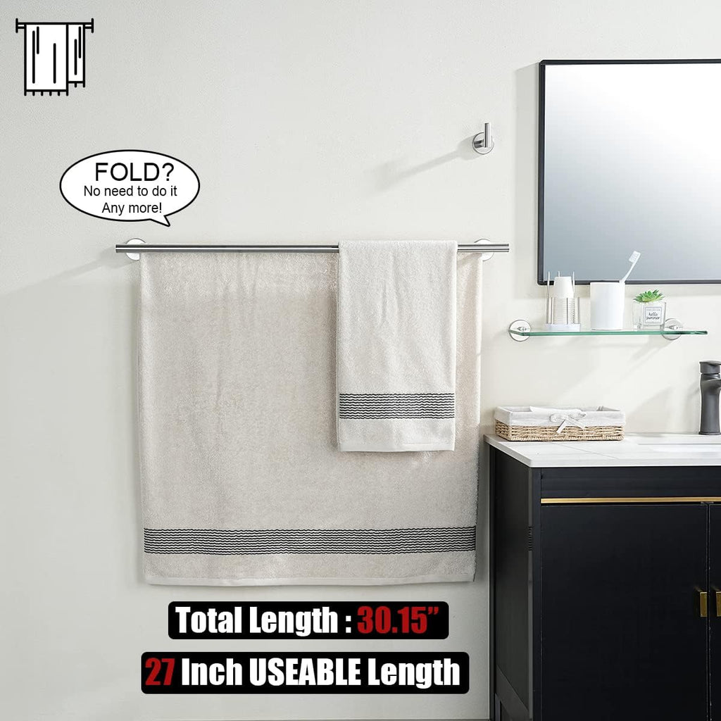 JQK Double Bath Towel Bar, 30 Inch 304 Stainless Steel Thicken 0.8mm Towel Rack for Bathroom, Towel Holder Brushed Finished Wall Mount, Useable Length 27 Inch, TB100L27-BN