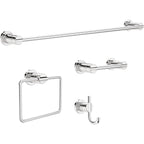 Delta 4-Piece Polished Chrome Bathroom Set Towel Rack, Ring, Toilet Paper Holder, Hook | Nicoli Bath Accessories