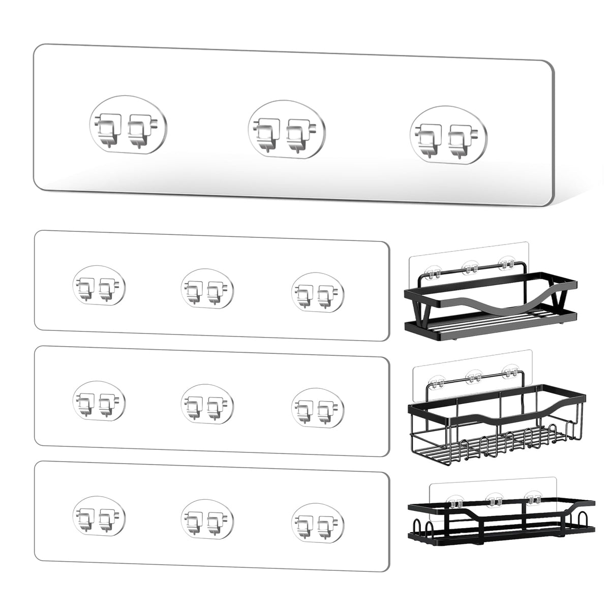 9-Pack Shower Caddy Adhesive Replacement, Transparent Adhesive Hooks Stickers, Strong Hook Strip for Shower Caddy Basket Shelf, Soap Holder, Bathroom Storage Corner Shelves, Kitchen Racks